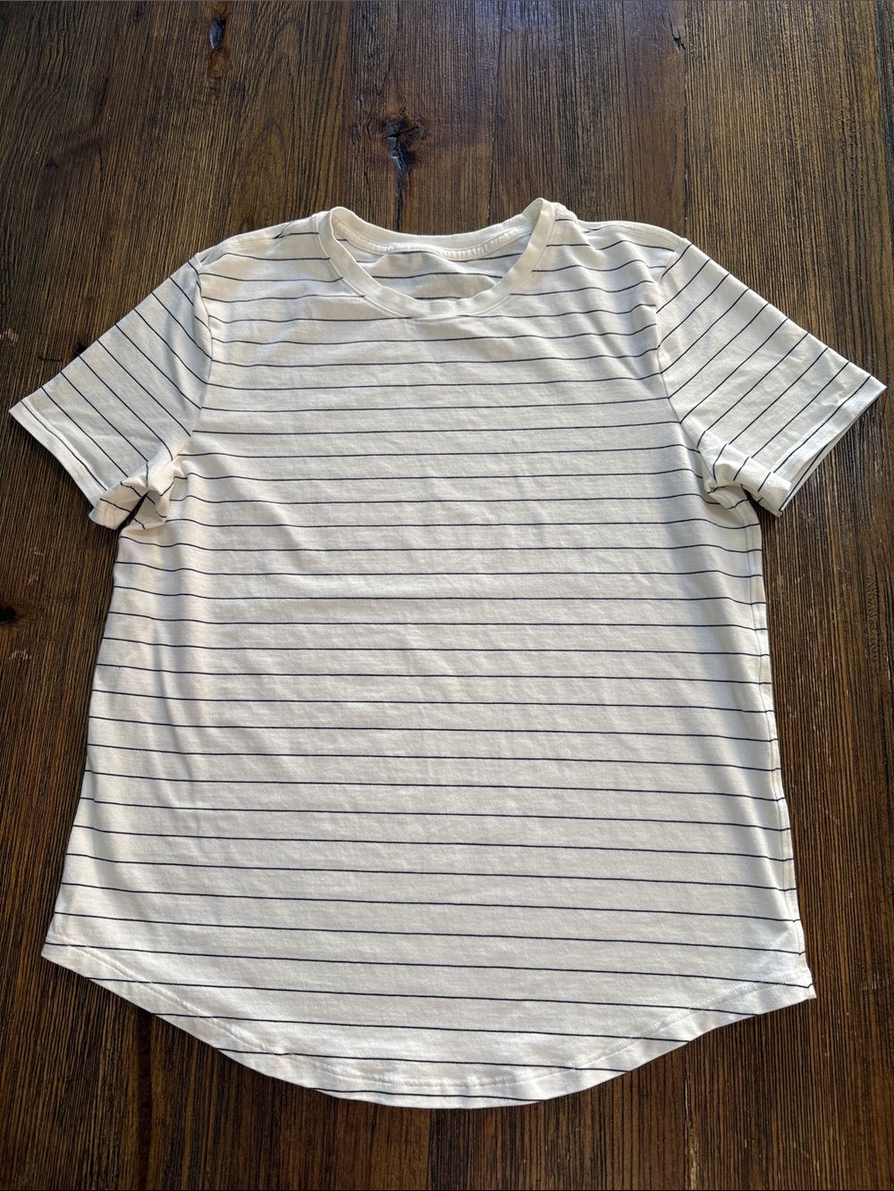 lululemon athletica White Tee with Navy Thin Stripes